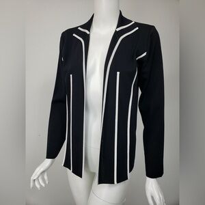 EXCLUSIVELY MISOOK Black White Trim Open Front Jacket sz Large Career Bu…